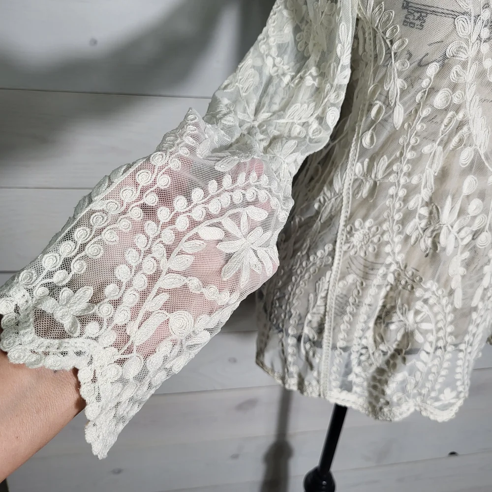 Dulcie Lace Top Floral Mesh Blouse BOHO Cottagecore.